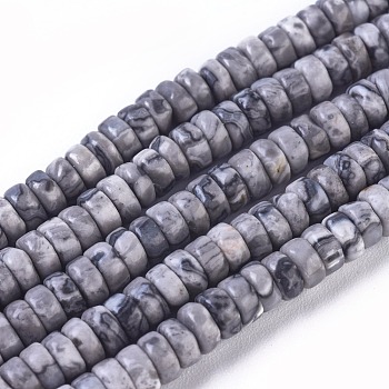 Natural Map Stone/Picasso Stone/Picasso Jasper Beads Strands, Column, 4.5~5x2~2.5mm, Hole: 0.6mm, about 171pcs/strand, 15.35 inch~15.55 inch(39~39.5cm)