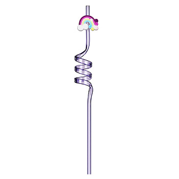 Disposable Plastic Spiral Straws, with Silicone Rainbow Straw Marker, for Party Table Utencils, Medium Purple