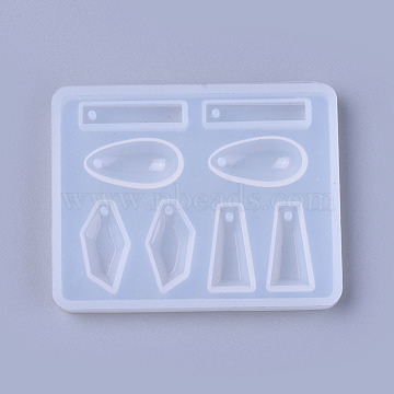 Pendant Silicone Molds, Resin Casting Molds, For UV Resin, Epoxy Resin Jewelry Making, teardrop, & Rectangle & Trapezoid & Polygon, White, 53x68x7mm, Hole: 2mm, Inner Diameter: 5~19x10~23mm(X-DIY-L014-17)