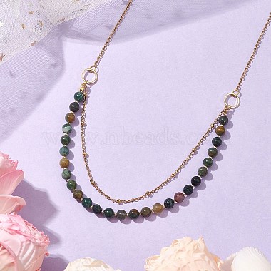 6mm Round Natural Indian Agate Beaded Lariat Necklaces(NJEW-JN04964)-2