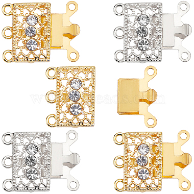 Platinum & Golden Rectangle Brass+Rhinestone Box Clasps