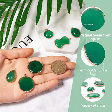 Mega Pet 6Pcs 6 Style Natural Green Oynx Agate Pendants(G-MP0001-02)-4