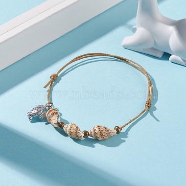 Triple Spiral Shell Beaded Bracelet with Tortoise Charm(BJEW-JB07547-02)-2