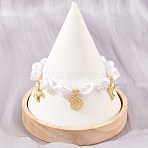 Ocean Brass Starfish Dolphin Charm Bracelets for Women, White ABS Imitation Keishi Pearl Beaded Bracelets, Rack Plating, Long-Lasting Plated, Cadmium Free & Lead Free, Real 18K Gold Plated, 7.76 inch(19.7cm)(KK-CBA68DA-05G)