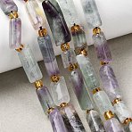 Natural Colorful Fluorite Beads Strands, Column, with Seed Beads, 14~30x6.5~7.5x6.5~7.5mm, Hole: 1mm, about 13~15pcs/strand, 15.87''(40.3cm)~16.06''(40.8cm)(G-D353-A07)