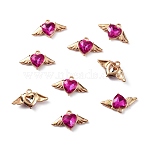 Zinc Alloy Rhinestone Pendants, Heart Charms with Wings, Golden, Fuchsia, 13.5x24.5x5mm, Hole: 1.8mm(ALRI-TAC0003-24L)