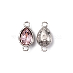 Alloy Glass Links, Connector Charms, Platinum, Teardrop, Light Rose, 18x9x4.5mm, Hole: 2mm(FIND-WH0110-038S)