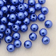 Imitation Pearl Acrylic Beads, Dyed, Round, Royal Blue, 5x4.5mm, Hole: 1mm, about 10000pcs/pound(PL608-21)