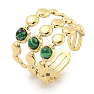 Ion Plating(IP) 304 Stainless Steel Synthetic Malachite Cuff Rings, Round Wide Band Open Rings for Women Men, Real 18K Gold Plated, Adjustable(G-Z056-05G-04)