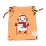 Christmas Theme Rectangle Cloth Bags with Jute Cord,  Drawstring Pouches, for Gift Wrapping, Snowman, 19x16x0.6cm(ABAG-P008-01D)