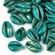 Spray Painted Natural Cowrie Shell Beads, Drawbench, No Hole/Undrilled, Sea Green, 18~21x12~15x7mm(X-SSHEL-R047-03-A02)
