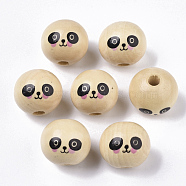 Natural Wood European Beads, Waxed and Printed, Undyed, Large Hole Beads, Round, Panda Pattern, Navajo White, 19~20mm, Hole: 5mm, about 195pcs/500g(WOOD-S055-16B)