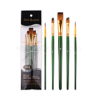 Painting Brush Set, Nylon Brush Head with Wooden Handle and Gold Plated Aluminium Tube, for Watercolor Painting Artist Professional Painting, Olive Drab, 18~20.5cm, 5pcs/set(DRAW-PW0001-035B-A)
