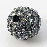 Alloy Rhinestone Beads, Grade A, Round, Gunmetal, Black Diamond, 10mm, Hole: 2mm(RB-A034-10mm-A12B)