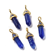Blue Watermelon Stone Glass Pendants, Faceted, with Golden Tone Brass Findings, Lead free & Cadmium Free, Bullet, 27~30x9~10x7~8mm, Hole: 4x3mm(G-K329-23G)