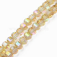 Electroplate Transparent Glass Beads Strands, Faceted, Round, Gold, 9.5x8.5mm, Hole: 1.5mm, about 65~70pcs/strand, 22.05 inch~23.62 inch(56~60cm)(EGLA-N002-30-C11)