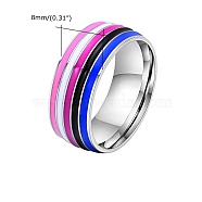 Rainbow Pride Flag Stainless Steel Finger Ring, Violet, US Size 8(18.1mm)(PW-WG83667-06)