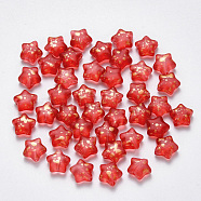 Spray Painted Glass Beads, Frosted, Star, Red, 8x8.5x4mm, Hole: 1mm(GLAA-R211-04-F02)