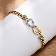 304 Stainless Steel Infinity Link Bracelets, Curb Chains Bracelets for Women, with Polymer Clay Rhinestones, Ion Plating(IP), Golden, 6-7/8 inch(17.5cm)(BJEW-Z099-03G)