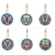 DIY Diamond Painting Keychain Kits, Including Acrylic Board, Keychain Clasp, Bead Chain, Resin Rhinestones Bag, Diamond Sticky Pen, Tray Plate and Glue Clay, Butterfly, 110~150x70~100mm, 6pcs/set(DIAM-PW0010-67M)