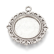 Tibetan Style Alloy Pendant Cabochon Settings, Flat Round, Cadmium Free & Nickel Free & Lead Free, Antique Silver, Tray: 20mm, 35.5x32x2mm, Hole: 2.5mm, about 230pcs/1000g(TIBE-T003-08AS-NR)