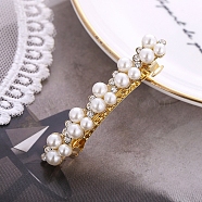 Metal Rhinestone Hair Bobbin Pins, with Imitation Pearl Beads, White, 75x10mm(PW-WGD9568-05)