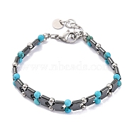 Synthetic Turquoise Beaded Bracelets, Synthetic Magnetic Hematite Tile Bracelet, 9-1/8 inch(23cm)(BJEW-P339-03P-03)