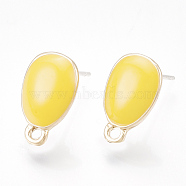 Alloy Stud Earring Findings, with Unplated Pins, Enamel and Loop, Teardrop, Light Gold, Gold, 13x8mm, Hole: 1.4mm, Pin: 0.7mm(PALLOY-S177-40F)