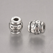 Tibetan Style Alloy Beads, Barrel, Antique Silver, Lead Free & Cadmium Free, about 6mm in diameter, 6mm thick, hole: 2mm(LF0315Y)