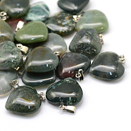 Heart Natural Indian Agate Pendants, with Platinum Tone Brass Findings, 20~22x20~21x5~8mm, Hole: 2x7mm(X-G-Q438-08)