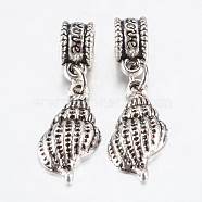 Tibetan Style Alloy European Dangle Charms, Large Hole Pendants, Spiral Shell, Antique Silver, 29mm, Pendant: 19.5x9x4mm, Hole: 4.5mm(PALLOY-F199-24AS)