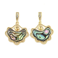 Natural Paua Shell Pendants, Brass Heart Charms, Real 18K Gold Plated, 18x18x3mm, Hole: 1.5X4mm(KK-S386-17G-03)