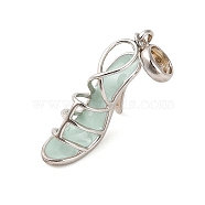 Rhodium Plated 925 Sterling Silver Enamel European Dangle Charms, High-Heeled Shoes Large Hole Pendants, Platinum, Pale Turquoise, 31mm, Hole: 4.5mm(STER-P062-02B-01)