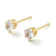 Brass Stud Earring Findings, with Rhinestone and 925 Sterling Silver Pin, with Horizontal Loops, Golden, 6x4.5mm, Hole: 0.6mm, Pin: 9.5x0.8mm(KK-C039-02G)