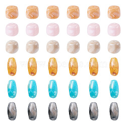 60Pcs 6 Colors Opaque Acrylic Beads, Imitation Gemstone, Cube & Nuggets, Two Tone, Mixed Color, 17~27.5x15~15.5x10~15.5mm, Hole: 1.5~3mm, 10pcs/color,(OACR-TA0004-96)