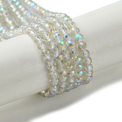 Electroplated Glass Beads Strands, Faceted, Full Plated, Round, Clear, 3mm, Hole: 0.8mm, about 143pcs/strand, 14.57''(37cm)(EGLA-P055-01B-FR01)
