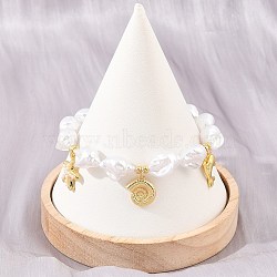 Ocean Brass Starfish Dolphin Charm Bracelets for Women, White ABS Imitation Keishi Pearl Beaded Bracelets, Rack Plating, Long-Lasting Plated, Cadmium Free & Lead Free, Real 18K Gold Plated, 7.76 inch(19.7cm)(KK-CBA68DA-05G)
