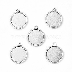 Tibetan Style Antique Silver Alloy Flat Round Pendant Cabochon Settings, Cadmium Free & Lead Free, Tray: 16mm, 22x19x2mm, Hole: 1.5mm(X-TIBEP-M022-29AS)