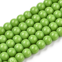 Opaque Solid Color Glass Beads Strands, Round, Lime Green, 9.5~10mm, Hole: 1.5mm, about 40~42pcs/strand, 14.76~15.12 inch(37.5~38.4cm)(GLAA-T032-P10mm-06)