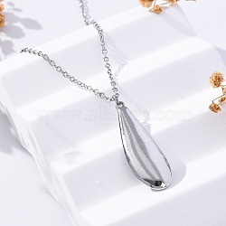 304 Stainless Steel Teardrop Pendant Cable Chain Necklaces for Women, Stainless Steel Color, 17.24 inch(43.8cm)(NJEW-A038-01P)