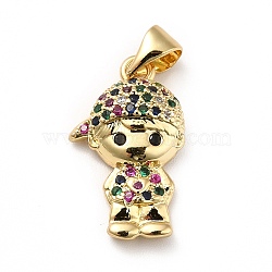 Brass Micro Pave Cubic Zirconia Pendants, Long-Lasting Plated, Real 18K Gold Plated, Boy, Colorful, 20x15x3.5mm, Hole: 3.5x4mm(KK-H433-09B-G)