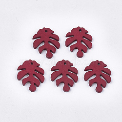 Painted Poplar Wood Pendants, Tropical Leaf Charms, Monstera Leaf, Crimson, 30x24x2.5~3mm, Hole: 1.5~2mm(WOOD-T021-11B)