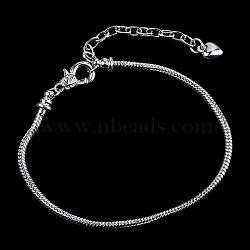 Brass European Style Bracelets, For Jewelry Making, with Lobster Claw Clasps and Iron End Chains, Platinum, 8-1/4 inch(215mm)(BJEW-S676-01)