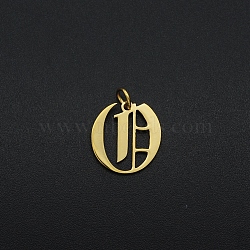 201 Stainless Steel Pendants, with Jump Ring, Old English, Letter, Laser Cut, Golden, Letter.O, 15x14x1mm, Hole: 3mm(A-STAS-R111-JA566-O)