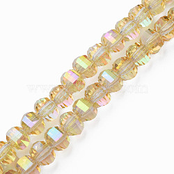 Electroplate Transparent Glass Beads Strands, AB Color Plated, Faceted, Round, Gold, 9.5x8.5mm, Hole: 1.5mm, about 70pcs/strand, 24.80 inch(63cm)(EGLA-N002-30-C11)