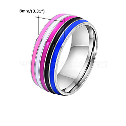 Rainbow Pride Flag Stainless Steel Finger Ring, Violet, US Size 8(18.1mm)(PW-WG83667-06)