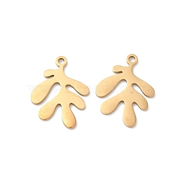 201 Stainless Steel Pendants, Laser Cut, Hollow, Leafy Branch Charms, Golden, 18x9x1mm, Hole: 1.5mm(STAS-I199-A03-G)