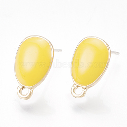 Alloy Stud Earring Findings, with Unplated Pins, Enamel and Loop, Teardrop, Light Gold, Gold, 13x8mm, Hole: 1.4mm, Pin: 0.7mm(PALLOY-S177-40F)