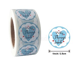 Thanksgiving Theme Stickers, Self-Adhesive Kraft Paper Gift Tag Stickers, Adhesive Labels, Flat Round with Word Pretty Things Inside, Sky Blue, 25mm, about 500pcs/roll(STIC-PW0002-103A-07)