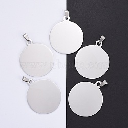 304 Stainless Steel Pendants, Manual Polishing, Blank Stamping Tags, Flat Round, Stainless Steel Color, 44x38x1.8mm, Hole: 4x8.5mm(STAS-I140-01B-S)